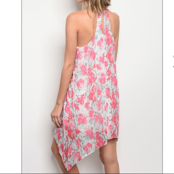 Pink & gray floral print two toned tunic dress - Picture 2 of 7